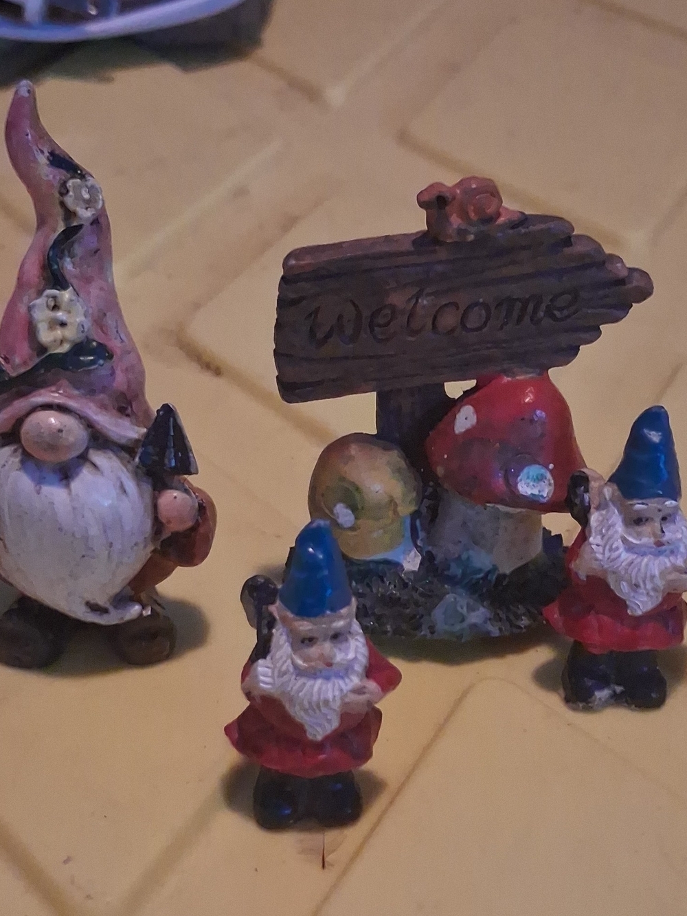 Welcome Gnome Garden Figurine Set - Blue & Red Accents